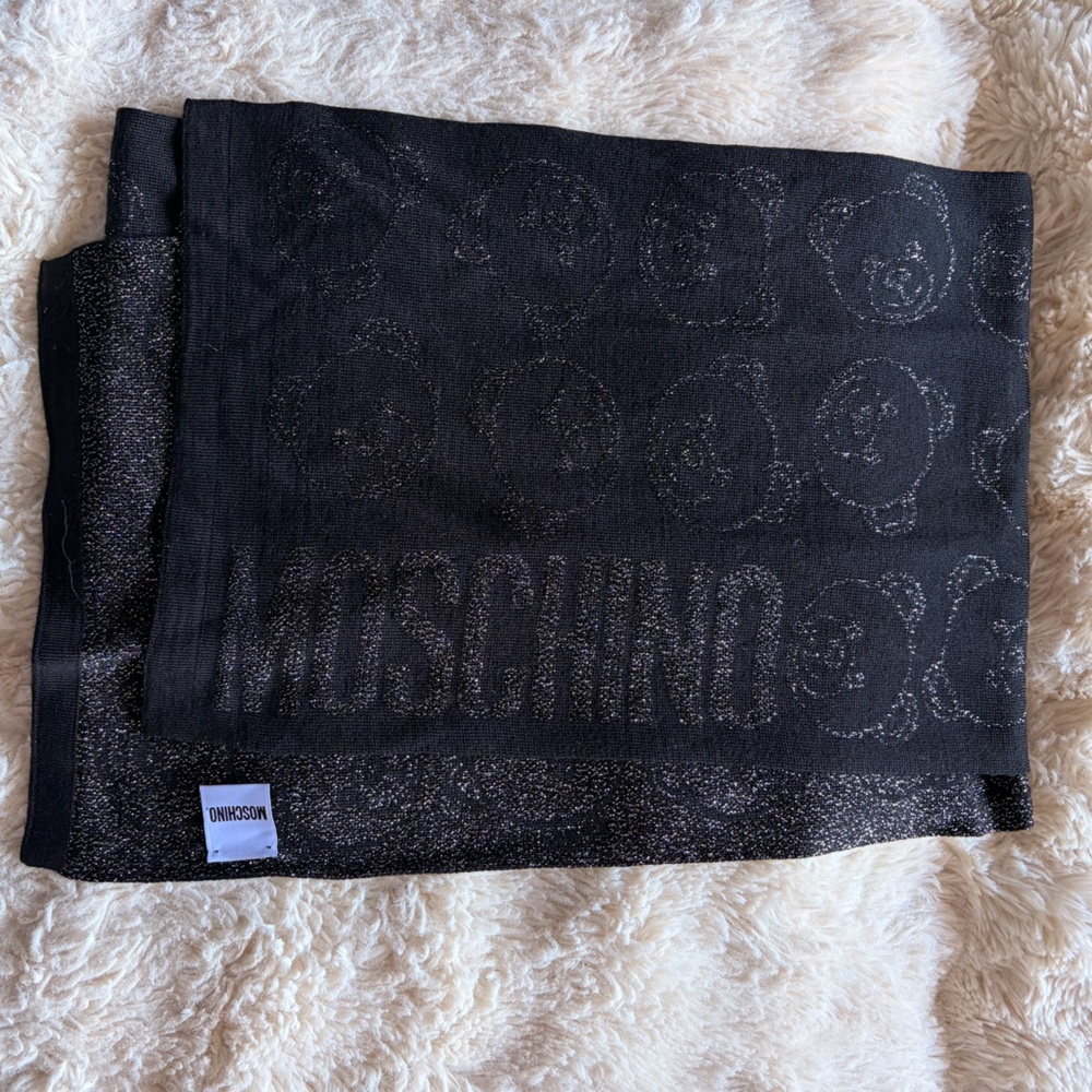 MOSCHINO Silver Glitter Black Scarf